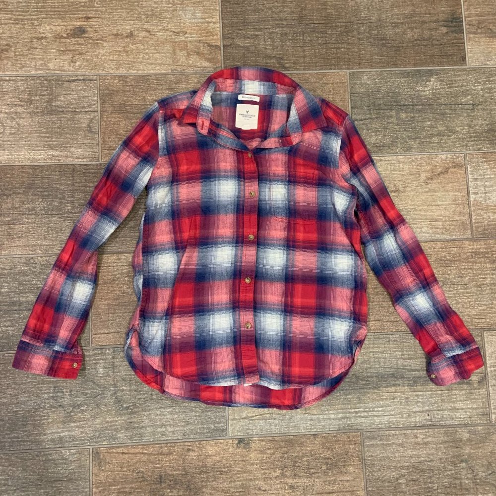 Plaid American Eagle Boyfriend Button Down, Size S